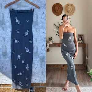 klesis embroided tube top dress charcoal size small